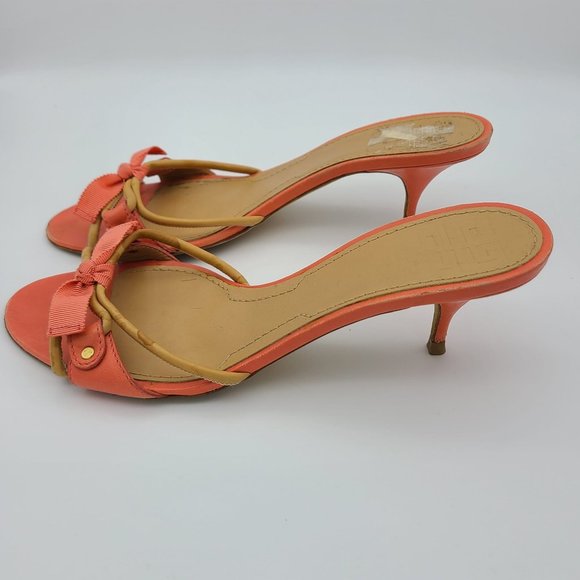 Givenchy Orange Strappy Ribbon Kitten  Heel Sandals - Picture 2 of 10